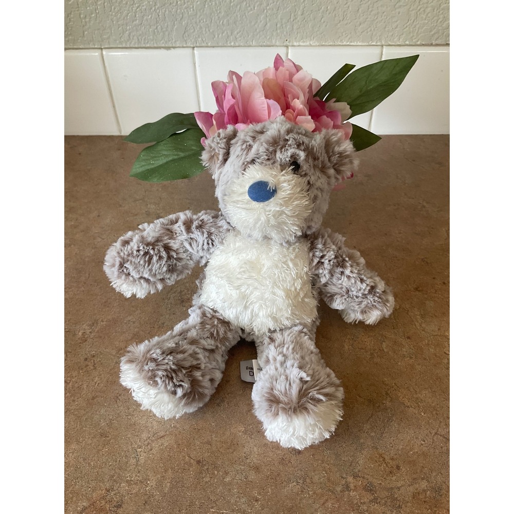 Demdaco Giving Collection Teddy Bear gray Cream Soft Plush Blue Nose 10 Inch